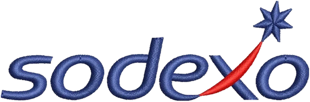Sodexo Blue Wordmark and Star Embroidery Design embroidery design shown stitched on fabric