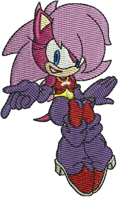 Sonia the Hedgehog Purple Floating Pose Embroidery Design embroidery design shown stitched on fabric