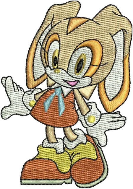 Cream the Rabbit Sonic Waving Character embroidery design shown stitched on fabric