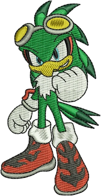 Jet the Hawk Goggles Hand to Chin Embroidery Design embroidery design shown stitched on fabric