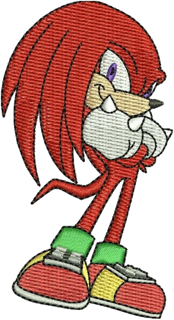 Sonic Knuckles the Echidna Embroidery Design embroidery design shown stitched on fabric