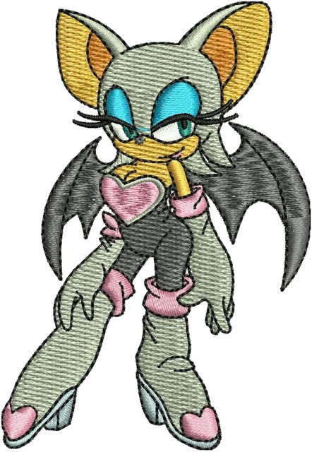 Diseño de bordado Rouge the Bat Pose de pie sobre tela