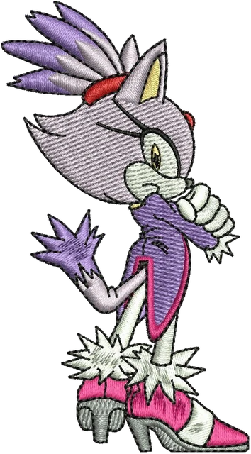 Stickdatei Blaze the Cat Adventure Pose auf Stoff gestickt