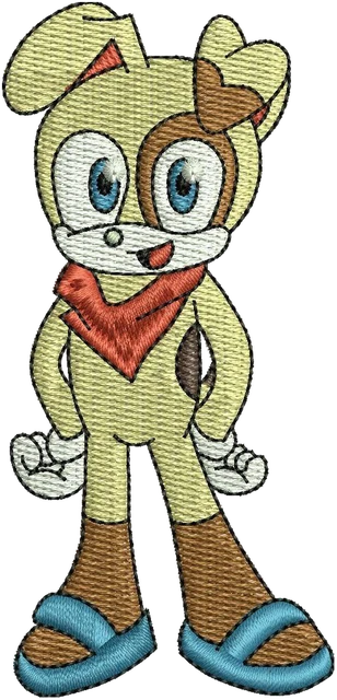 Ricamo Disegno da ricamo Ben Muttski Sonic in piedi fazzoletto rosso su tessuto