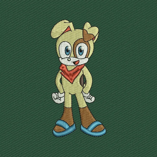 Diseño de bordado Ben Muttski Sonic de pie con pañuelo rojo