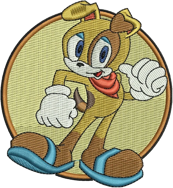 Ben Muttski Sonic Round Badge Fist Pose embroidery design shown stitched on fabric