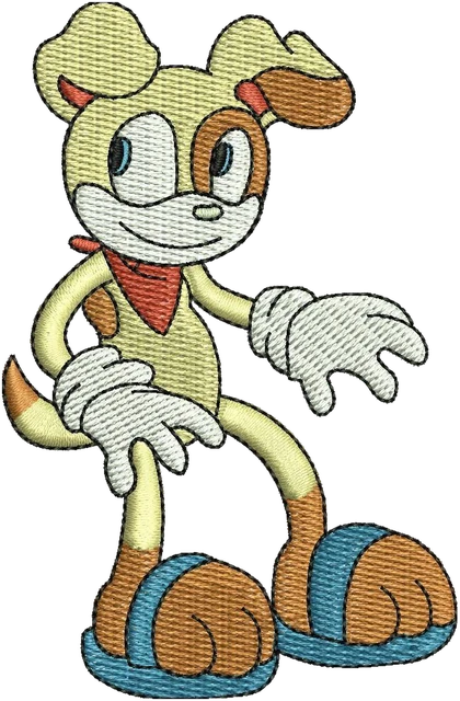 Ricamo Disegno da ricamo Ben Muttski Sonic in piedi mani avanti su tessuto