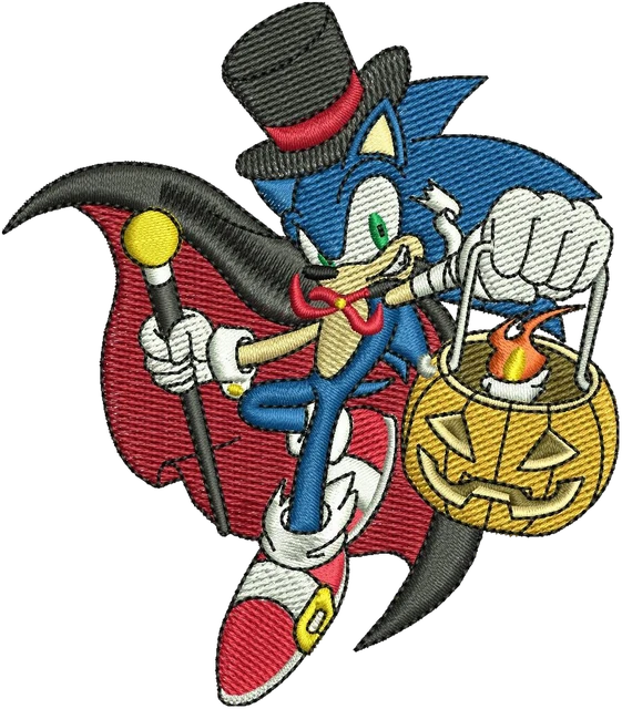 Sonic Halloween Vampire Cape Pumpkin Bag embroidery design shown stitched on fabric