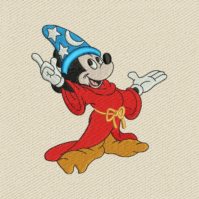Disegno da ricamo Topolino apprendista stregone in rosso