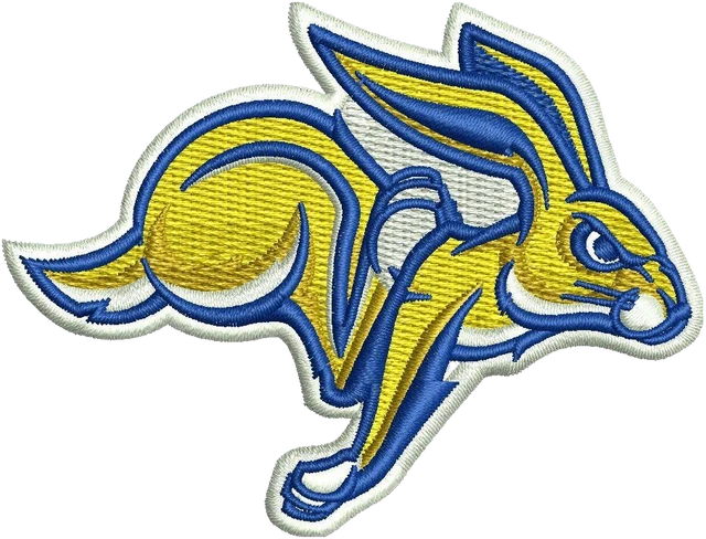 South Dakota State Jackrabbits Embroidery Design embroidery design shown stitched on fabric
