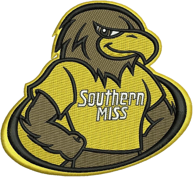 Southern Miss Golden Eagles Mascot Logo Embroidery Design embroidery design shown stitched on fabric