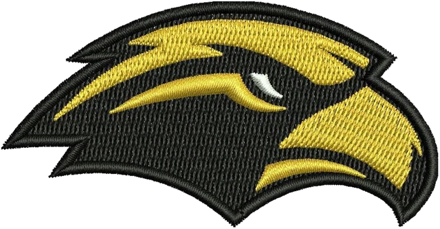 Stickdatei Southern Miss Golden Eagles Secondary Logo Stickdatei auf Stoff gestickt