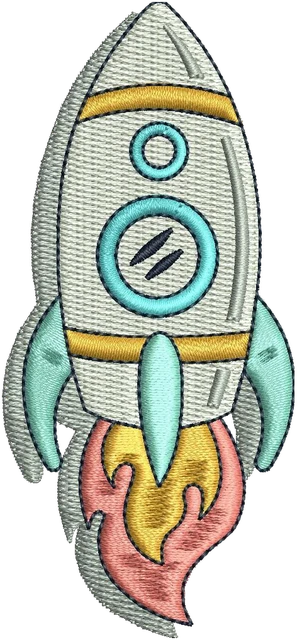 Motif de broderie Fusée spatiale en vol de dessin animé brodé sur tissu