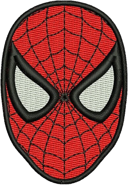 Spiderman Face Embroidery Design embroidery design shown stitched on fabric