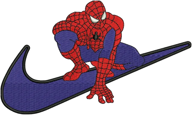 Stickdatei Spiderman Nike 2 Stickdatei auf Stoff gestickt