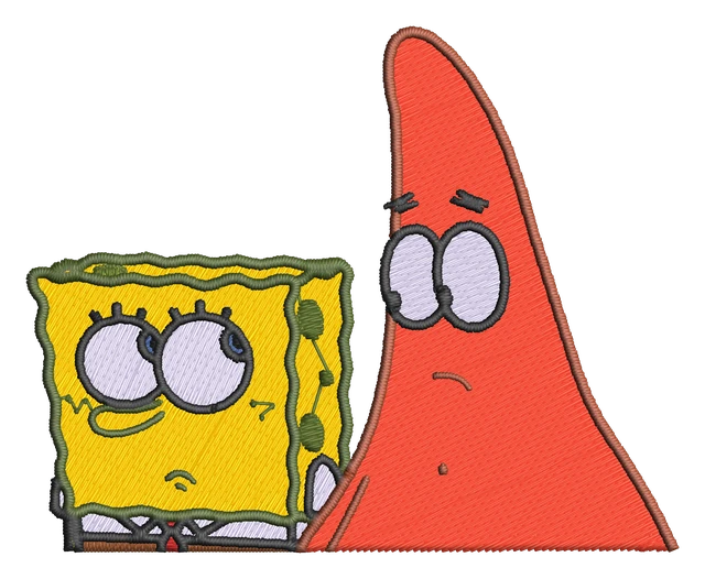 Diseño de bordado Bob Esponja y Patrik Designs sobre tela