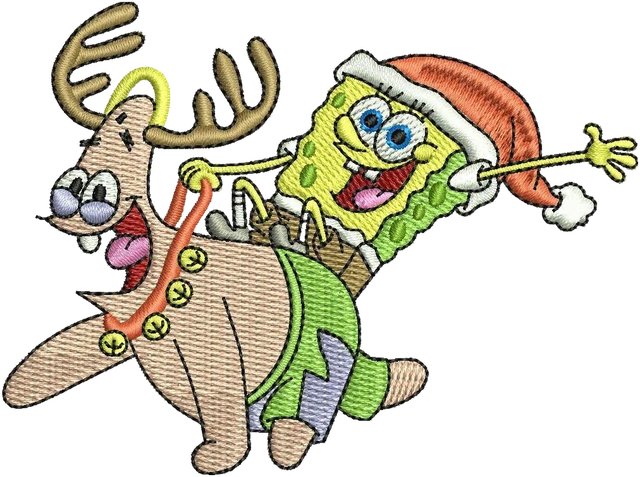 Motif de broderie SpongeBob à Noël avec Patrick brodé sur tissu