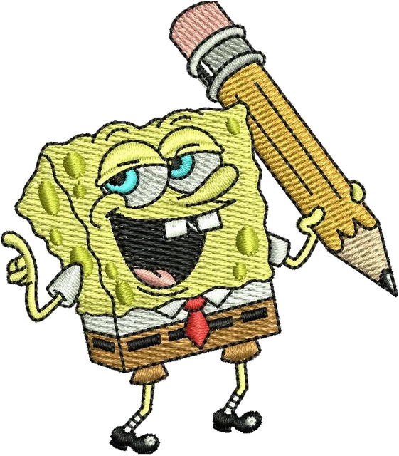 Spongebob Studying Funny Meme Embroidery Design embroidery design shown stitched on fabric