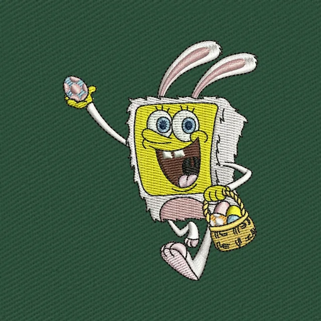 Disegno da ricamo SpongeBob con costume da coniglio e uovo
