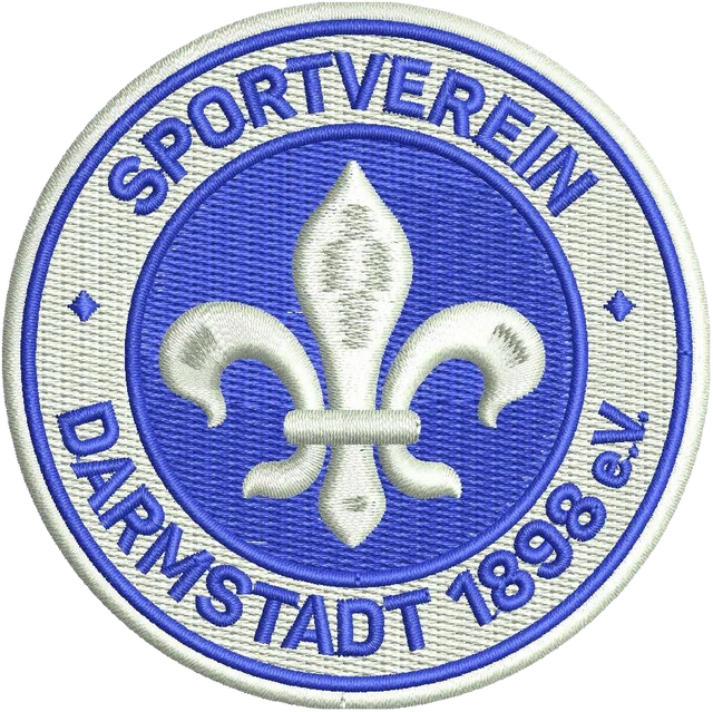 SV Darmstadt 98 Fleur-de-Lis Round Crest Embroidery Design embroidery design shown stitched on fabric