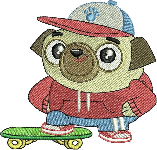 Spud Baseball Cap Beside Skateboard Embroidery Design embroidery design shown stitched on fabric