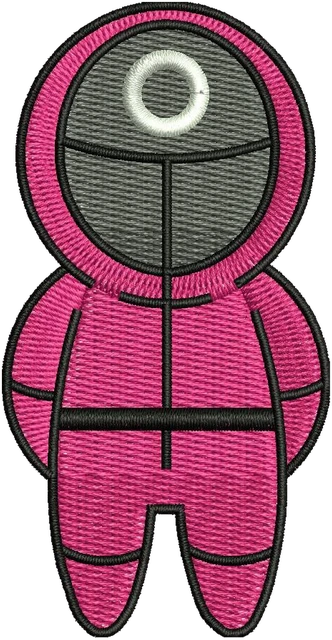 Squid Game circle guard character 2 embroidery design shown stitched on fabric