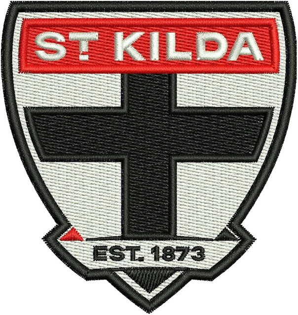 St. Kilda Football Club New Logo Embroidery Design embroidery design shown stitched on fabric