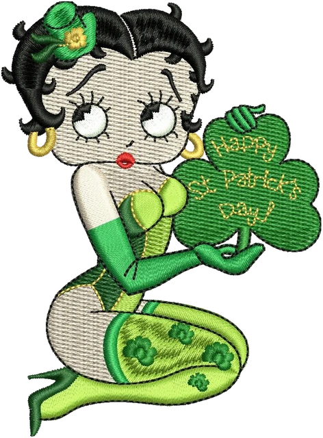 Motif de broderie Betty Boop de la Saint-Patrick brodé sur tissu