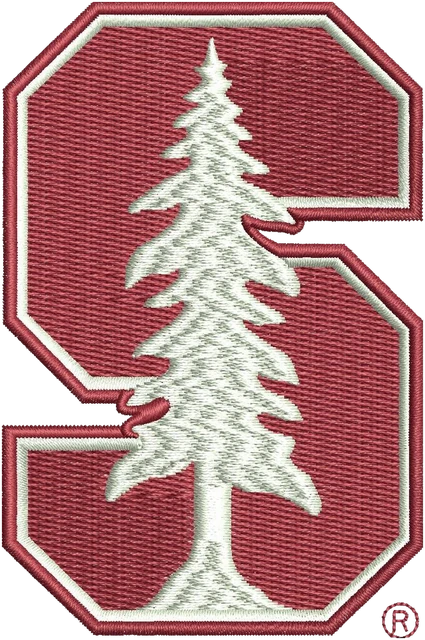Diseño de bordado Logo Stanford Cardinal con S y árbol sobre tela