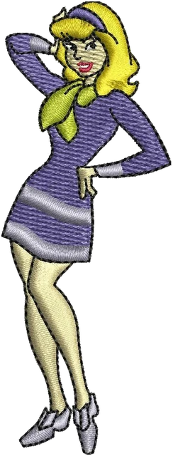 Motif de broderie Daphne Blake en robe violette brodé sur tissu