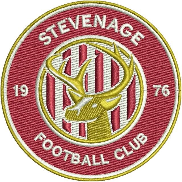 Diseño de bordado Diseño de bordado del escudo circular Stevenage FC 1976 sobre tela