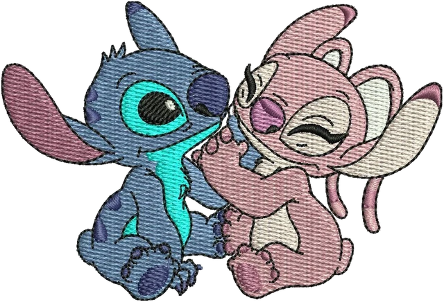 Diseño de bordado Stitch y Angel 2 sobre tela