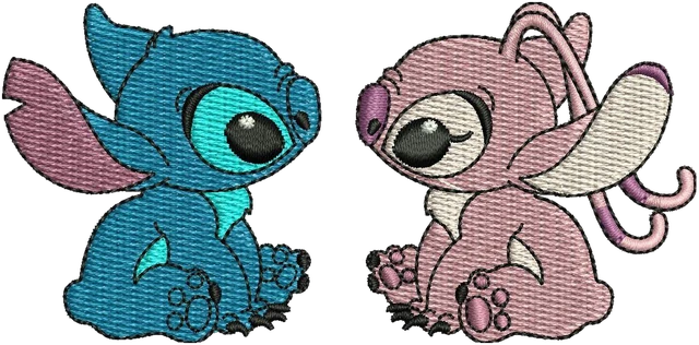 Stickdatei Stitch and Angel 3 Stickdatei auf Stoff gestickt