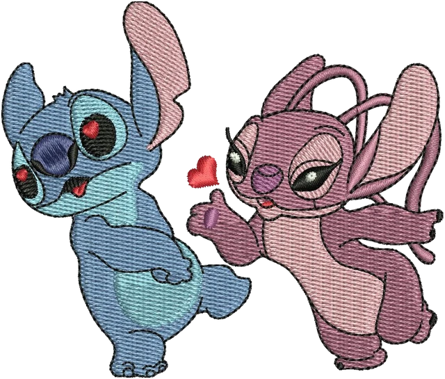 Diseño de bordado Stitch y Angel de dibujos animados 3 sobre tela