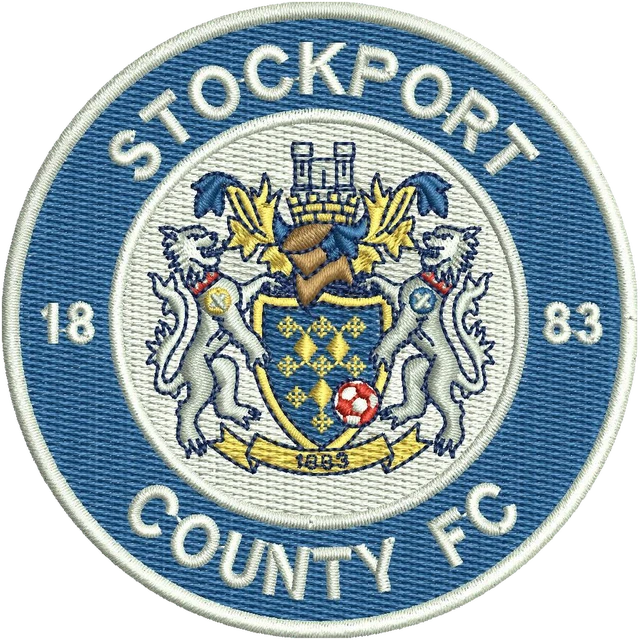 Diseño de bordado Stockport County Football Club logotipo sobre tela