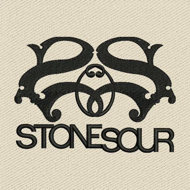 Diseño de bordado Stone Sour emblema doble S y texto