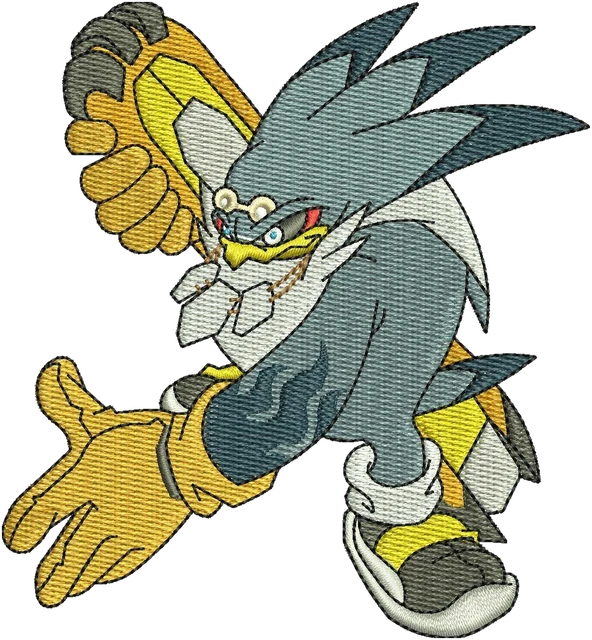 Storm the Albatross Sonic Reaching Pose embroidery design shown stitched on fabric