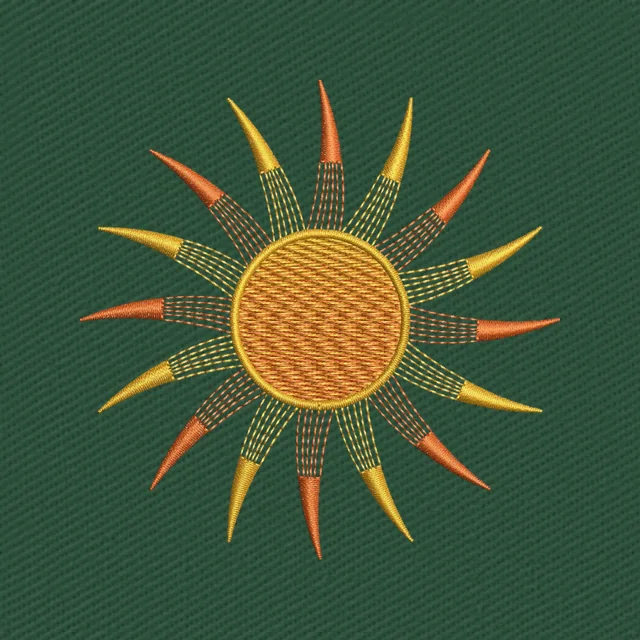 Motif de broderie Soleil doré aux rayons orange pointus