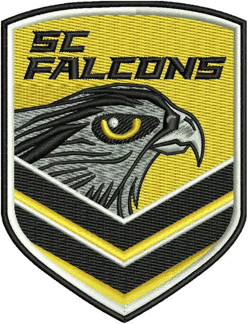 Stickdatei Sunshine Coast Falcons gelbes Schild Stickdatei auf Stoff gestickt