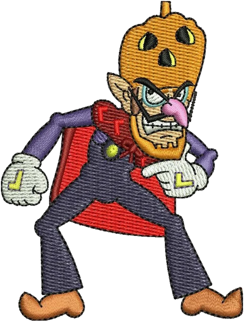 Stickdatei Super Mario Waluigi Stickdatei auf Stoff gestickt