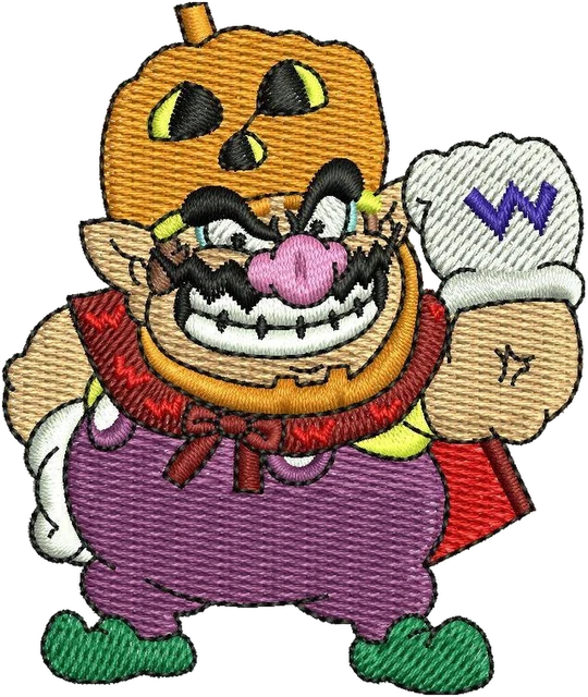 Wario Halloween Pumpkin Costume Candy Bag embroidery design shown stitched on fabric