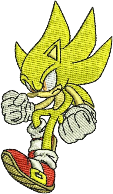 Stickdatei Rennender Super Sonic auf Stoff gestickt