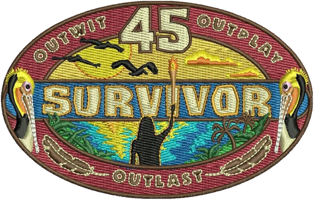 Survivor 45 Fall 2023 Logo Embroidery Design embroidery design shown stitched on fabric