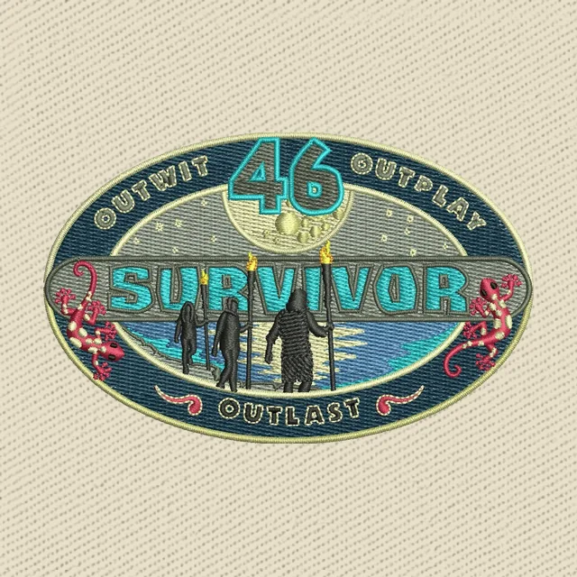 Motif de broderie Survivor 46 ovale Outwit Outplay Outlast