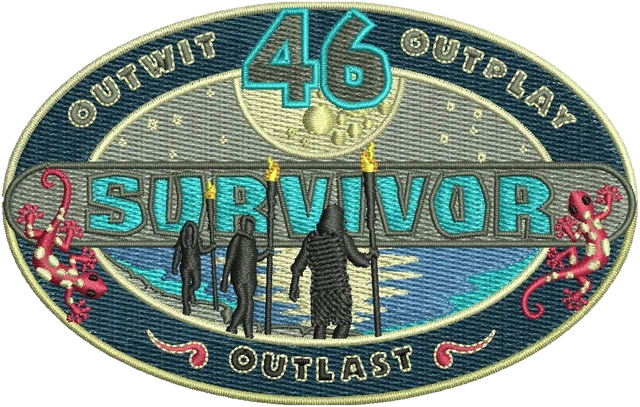Ricamo Disegno da ricamo Survivor 46 ovale Outwit Outplay Outlast su tessuto