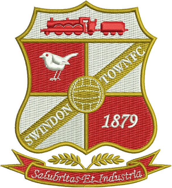Swindon Town FC quartered crest embroidery design shown stitched on fabric