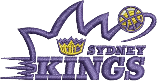 Stickdatei Sydney Kings violettes Kronen-Basketballlogo Stickdatei auf Stoff gestickt