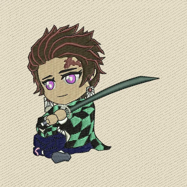 Diseño de bordado Tanjiro Kamado chibi con espada