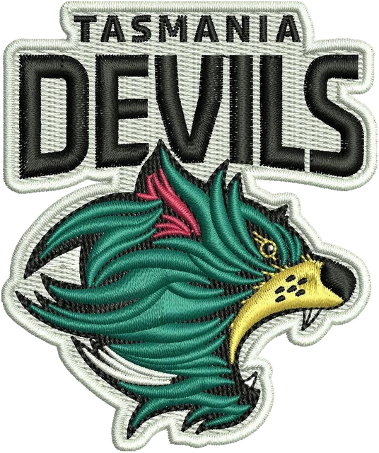 Tasmania Devils Football Club Logo Embroidery Design embroidery design shown stitched on fabric