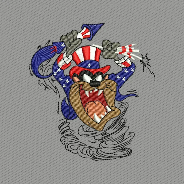 Disegno da ricamo Diavolo della Tasmania Zio Sam bandiera USA